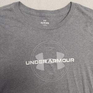 Under Armour Graphic Crew Neck Short Sleeve Casual T Shirt Womens Size XS Gray